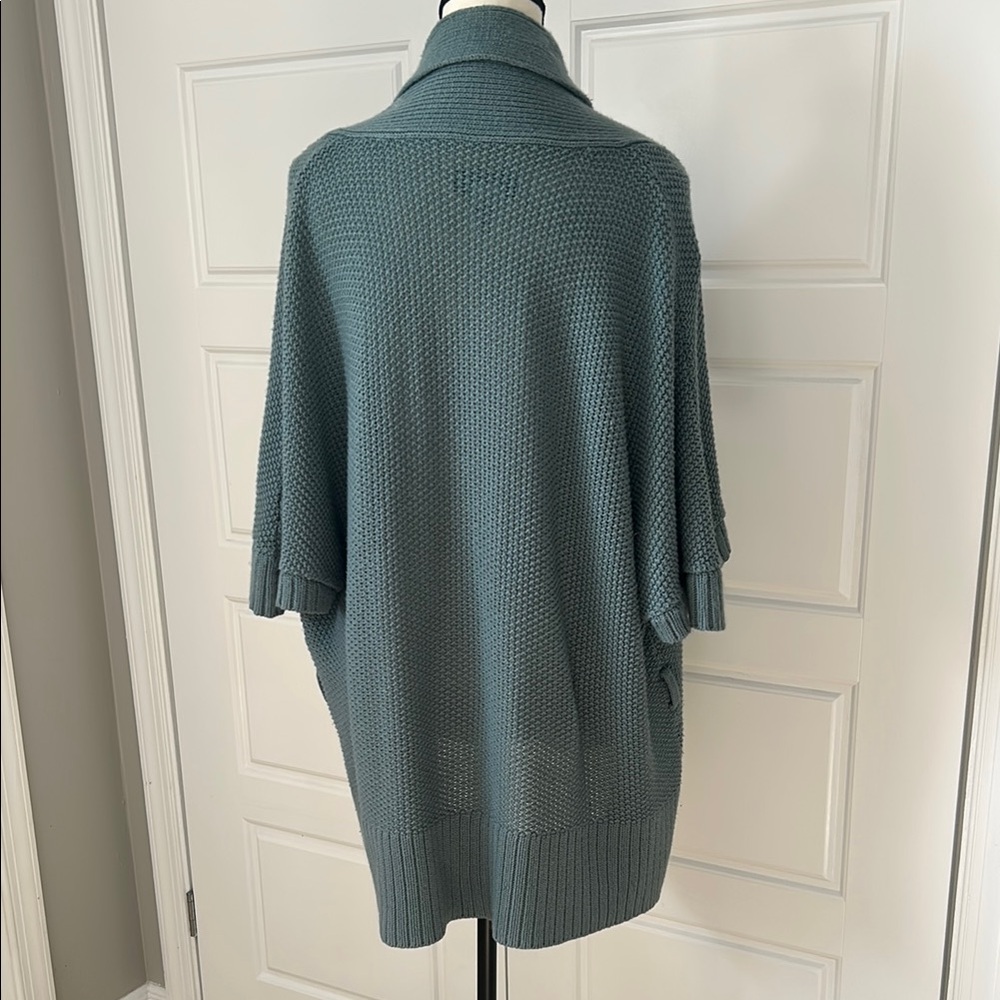 Attention Teal Waterfall Open Poncho Style Shrug Sweater - Picture 3 of 7